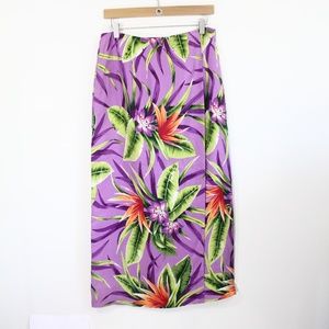 Women Silk Hawaiian Skirt New Faux Wrap Tropical Floral Print sz 10